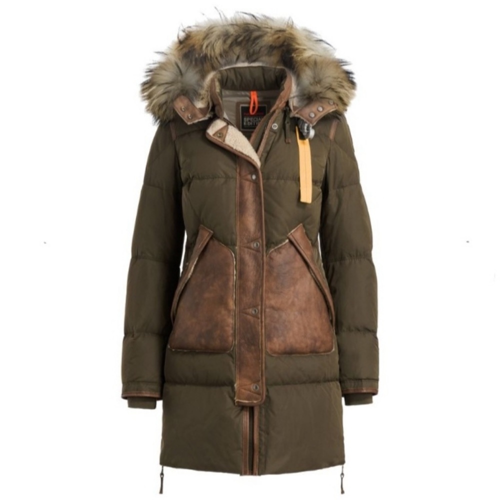 Parajumpers Long Bear Special Edition Shearling Fur Trim Coat Size Medium - Picture 16 of 16